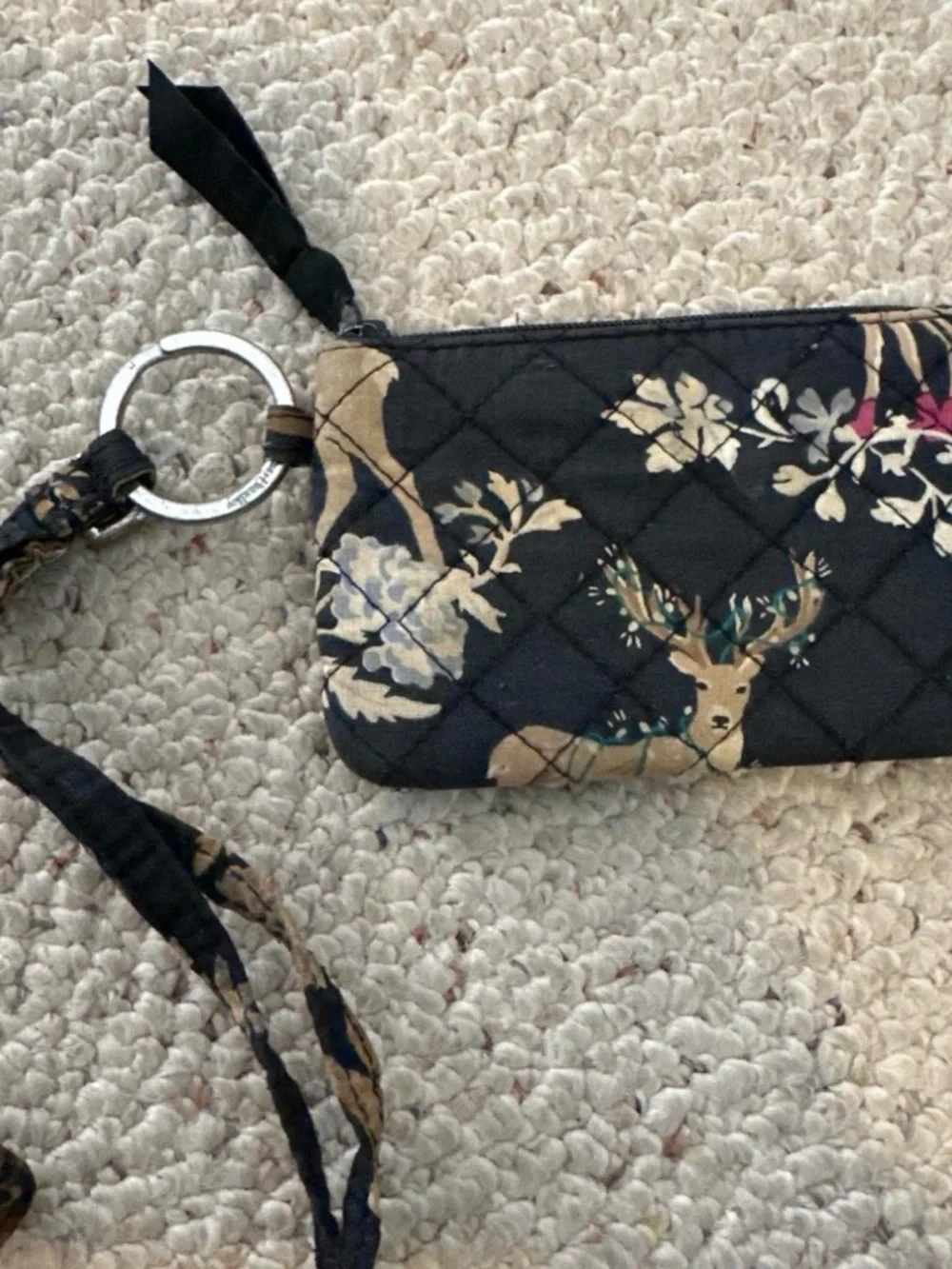 Vera Bradley Black Floral Quilted Lanyard ID Holder with Brown and Cream Accents - Picture 2 of 4